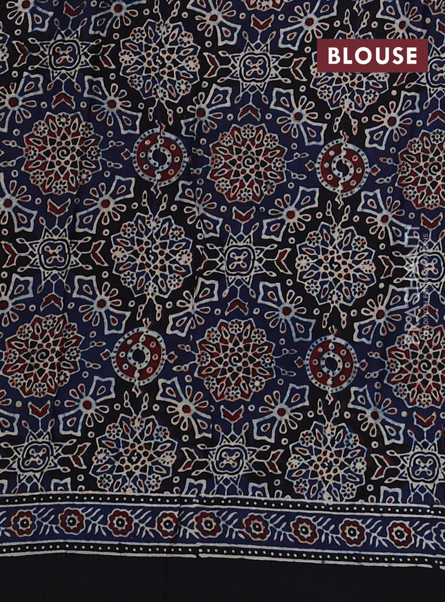 Modal silk saree indigo blue and black with allover ajrakh prints and printed border