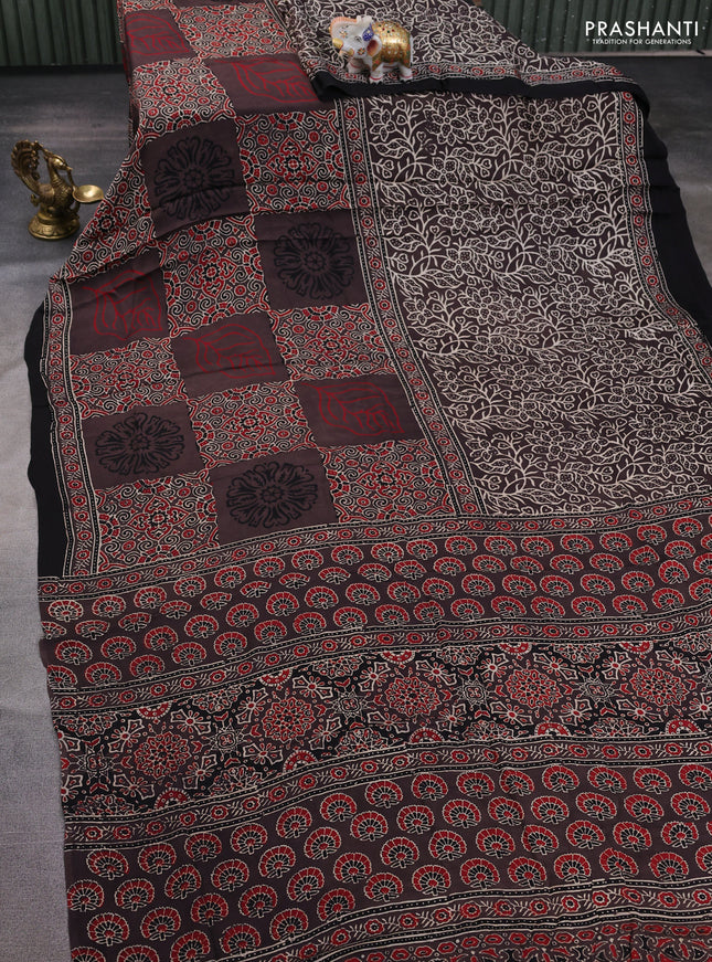 Modal silk saree brown and black with allover ajrakh prints and printed border