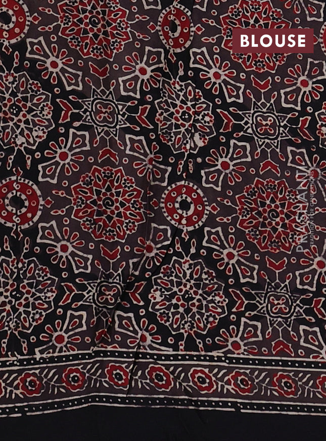 Modal silk saree brown and black with allover ajrakh prints and printed border