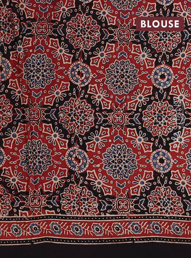 Modal silk saree maroon and deep coffee brown with allover ajrakh prints and printed border