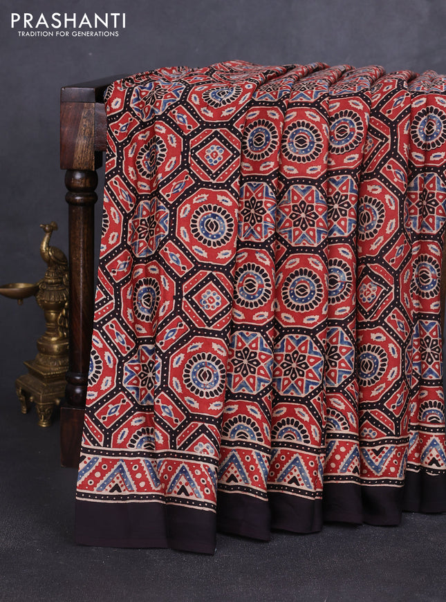 Modal silk saree maroon and black with allover ajrakh prints and printed border