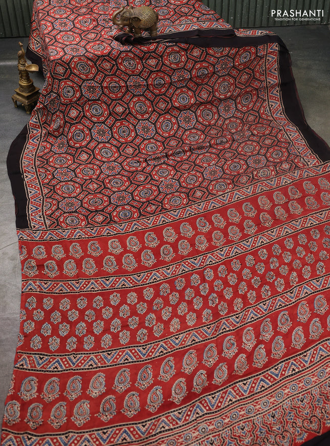 Modal silk saree maroon and black with allover ajrakh prints and printed border