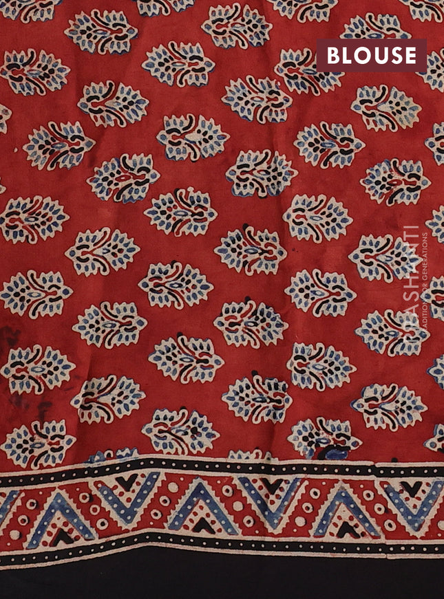Modal silk saree maroon and black with allover ajrakh prints and printed border