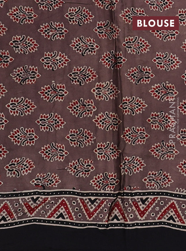 Modal silk saree pastel brown and black with allover ajrakh prints and printed border