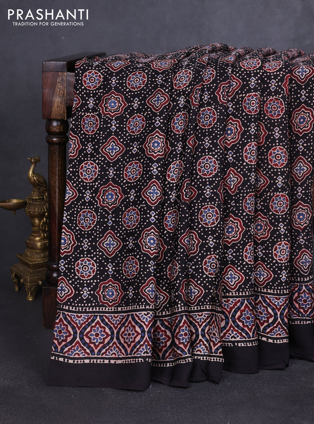 Modal silk saree black with allover ajrakh prints and printed border