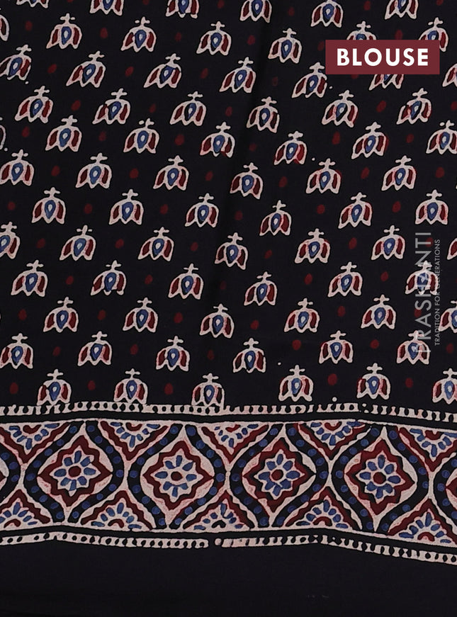 Modal silk saree black with allover ajrakh prints and printed border
