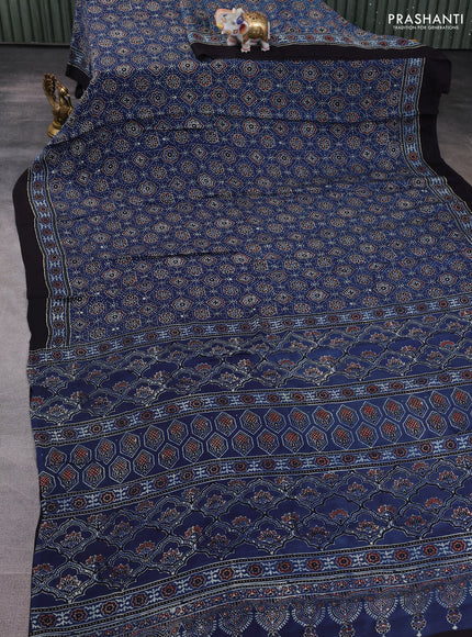 Modal silk saree blue and black with allover ajrakh prints and printed border