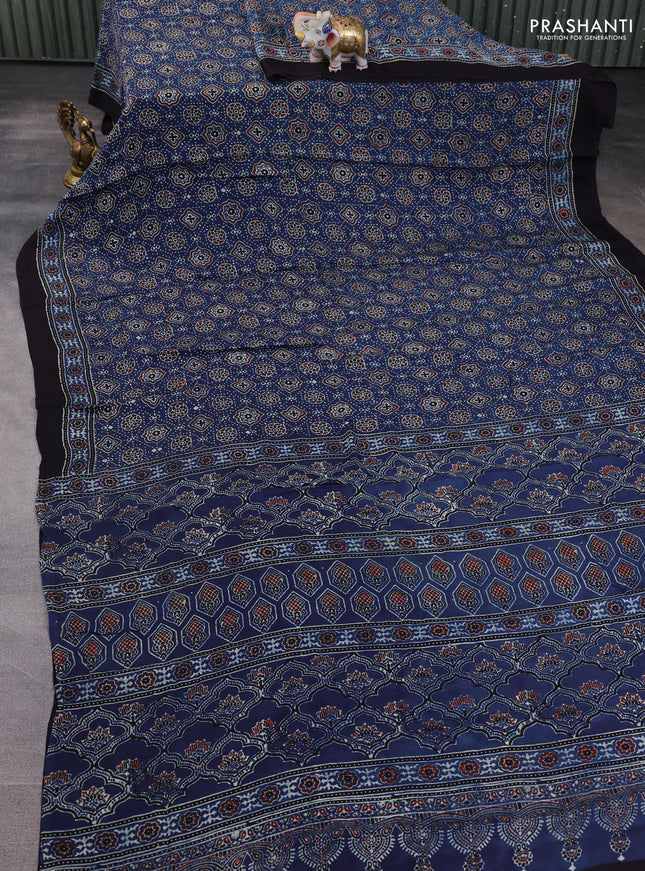 Modal silk saree blue and black with allover ajrakh prints and printed border