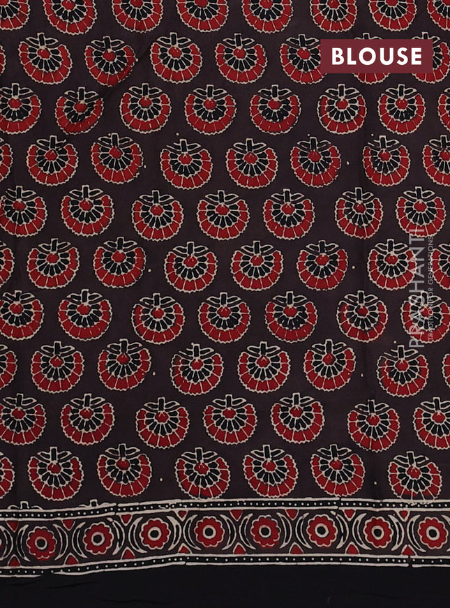 Modal silk saree black with allover ajrakh prints and printed border