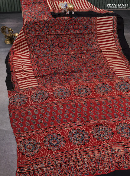 Modal silk saree maroon and coffee brown with allover ajrakh prints and printed border