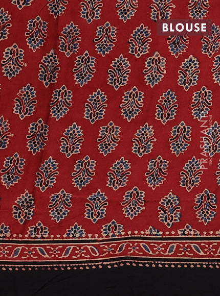 Modal silk saree maroon and coffee brown with allover ajrakh prints and printed border