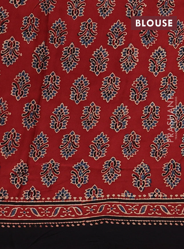 Modal silk saree maroon and coffee brown with allover ajrakh prints and printed border