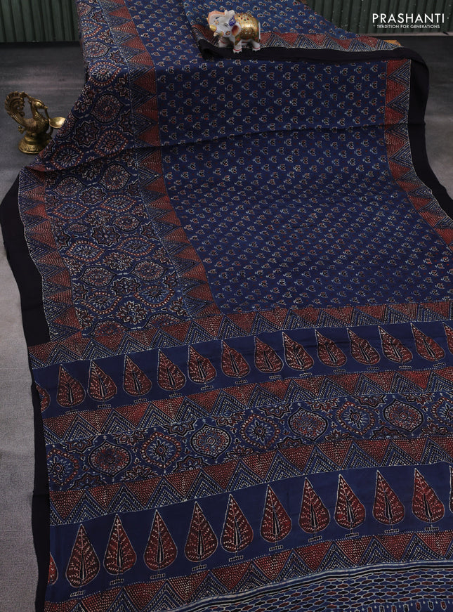 Modal silk saree blue and black with allover ajrakh prints and printed border