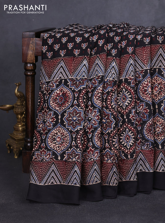 Modal silk saree black with allover ajrakh prints and printed border