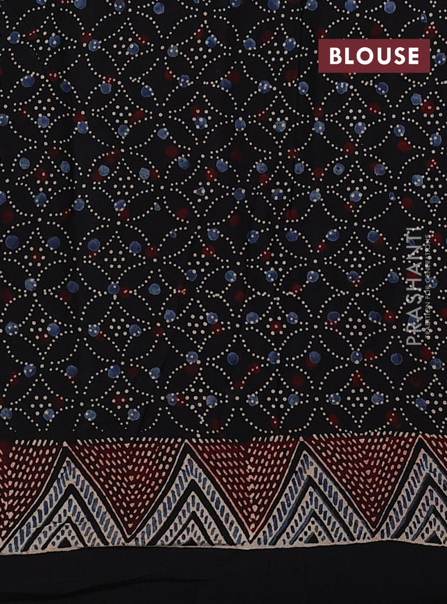 Modal silk saree black with allover ajrakh prints and printed border