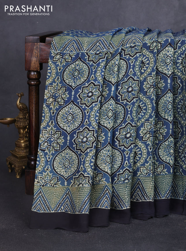 Modal silk saree indigo blue and black with allover ajrakh prints and printed border