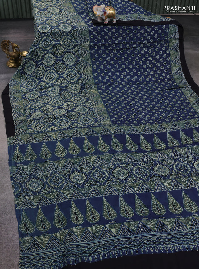 Modal silk saree indigo blue and black with allover ajrakh prints and printed border