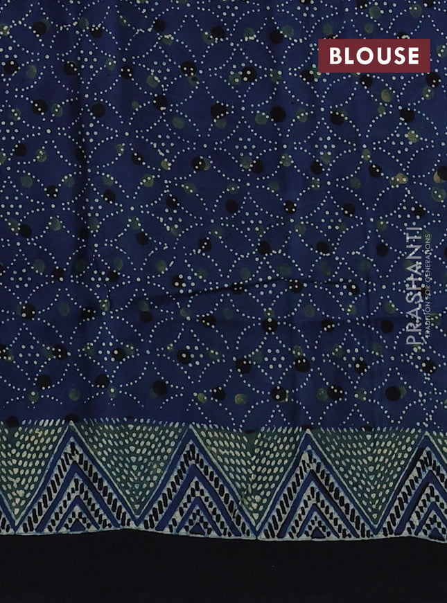 Modal silk saree indigo blue and black with allover ajrakh prints and printed border