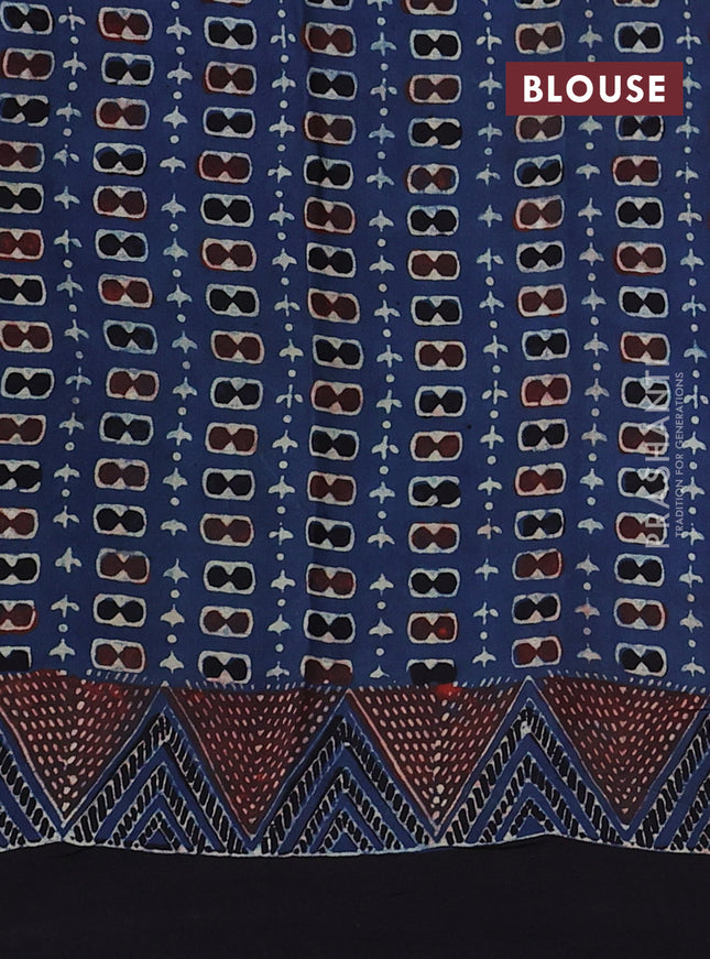 Modal silk saree blue and black with allover ajrakh prints and printed border