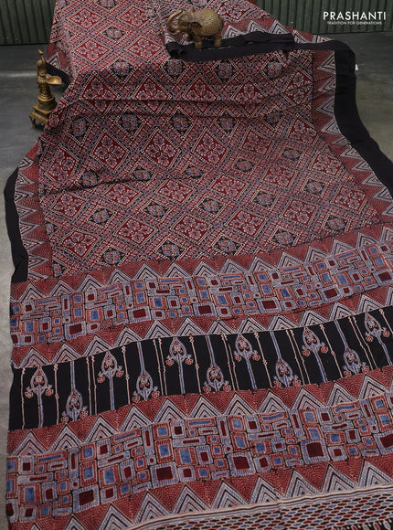 Modal silk saree black with allover ajrakh prints and printed border
