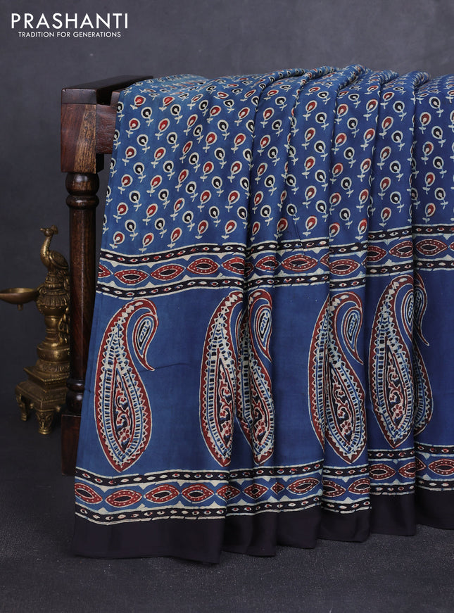 Modal silk saree blue and black with allover ajrakh prints and printed border
