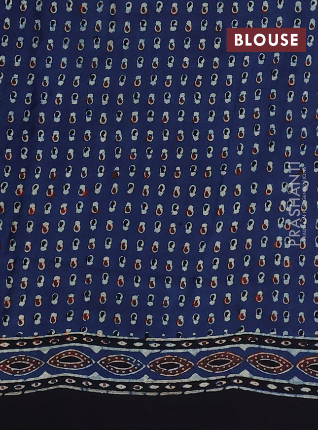 Modal silk saree blue and black with allover ajrakh prints and printed border