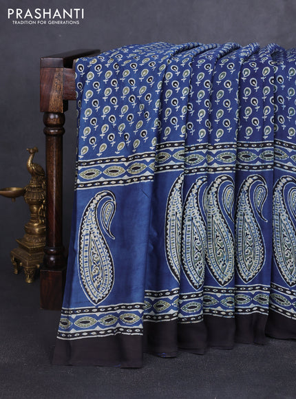 Modal silk saree blue and black with allover ajrakh prints and printed border