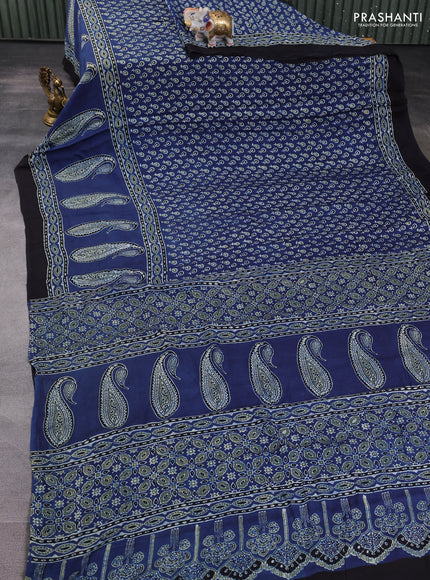 Modal silk saree blue and black with allover ajrakh prints and printed border