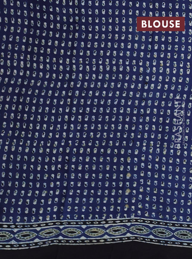 Modal silk saree blue and black with allover ajrakh prints and printed border