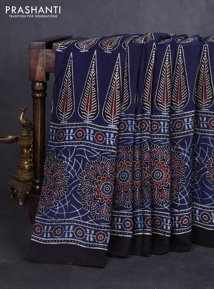 Modal silk saree blue and black with allover ajrakh prints and printed border
