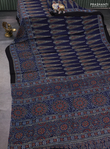 Modal silk saree blue and black with allover ajrakh prints and printed border