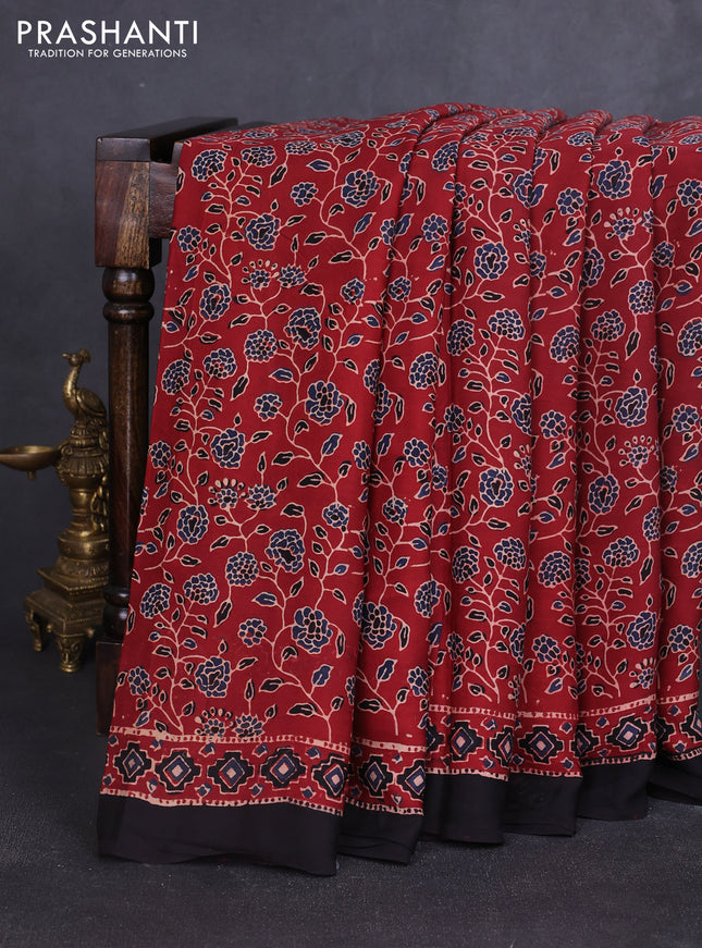 Modal silk saree maroon and black with allover ajrakh prints and printed border