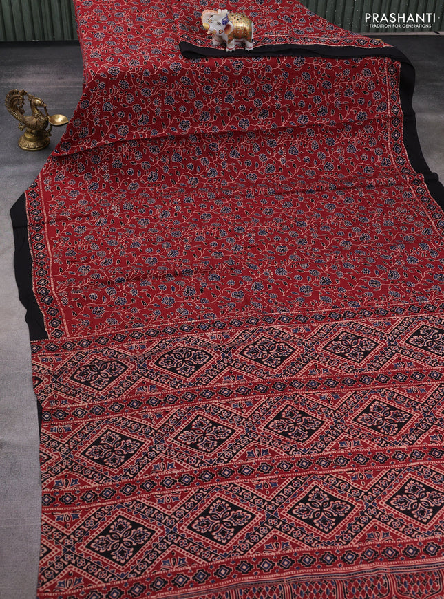 Modal silk saree maroon and black with allover ajrakh prints and printed border