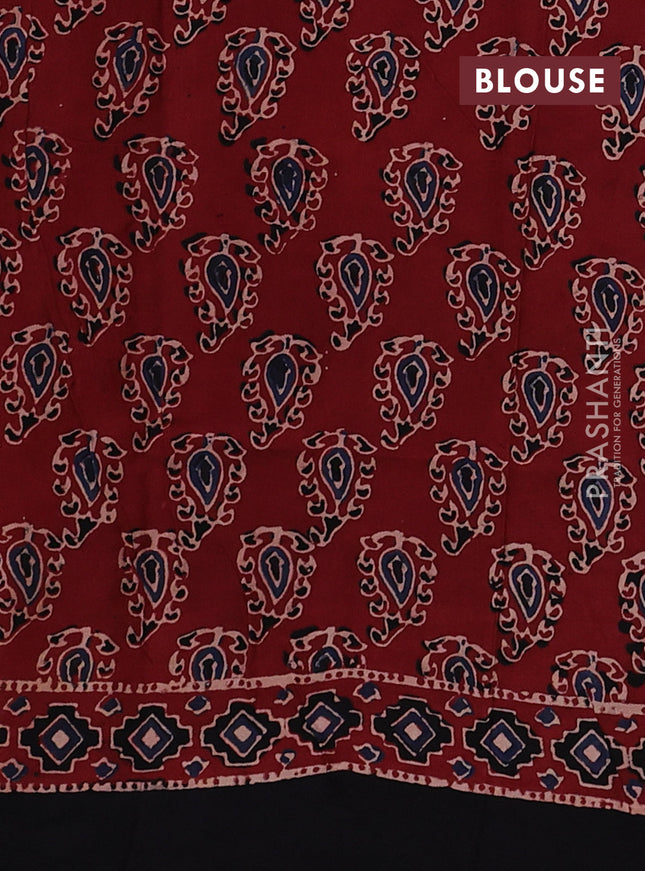 Modal silk saree maroon and black with allover ajrakh prints and printed border