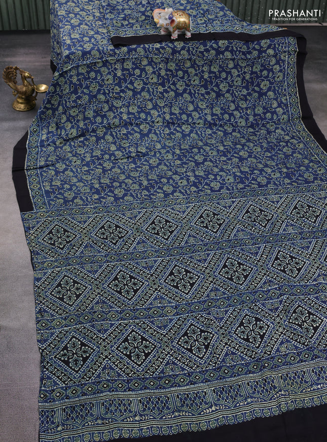 Modal silk saree indigo blue and black with allover ajrakh prints and printed border