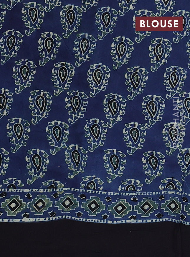 Modal silk saree indigo blue and black with allover ajrakh prints and printed border