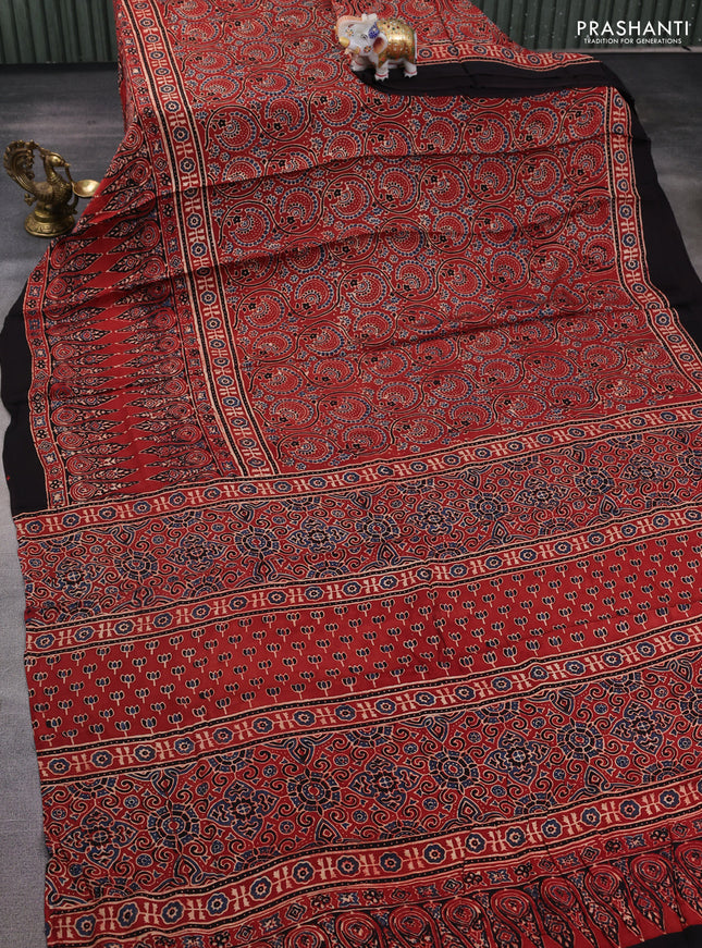 Modal silk saree maroon and coffee brown with allover ajrakh prints and printed border