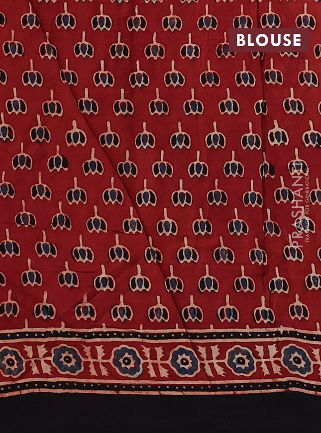 Modal silk saree maroon and coffee brown with allover ajrakh prints and printed border