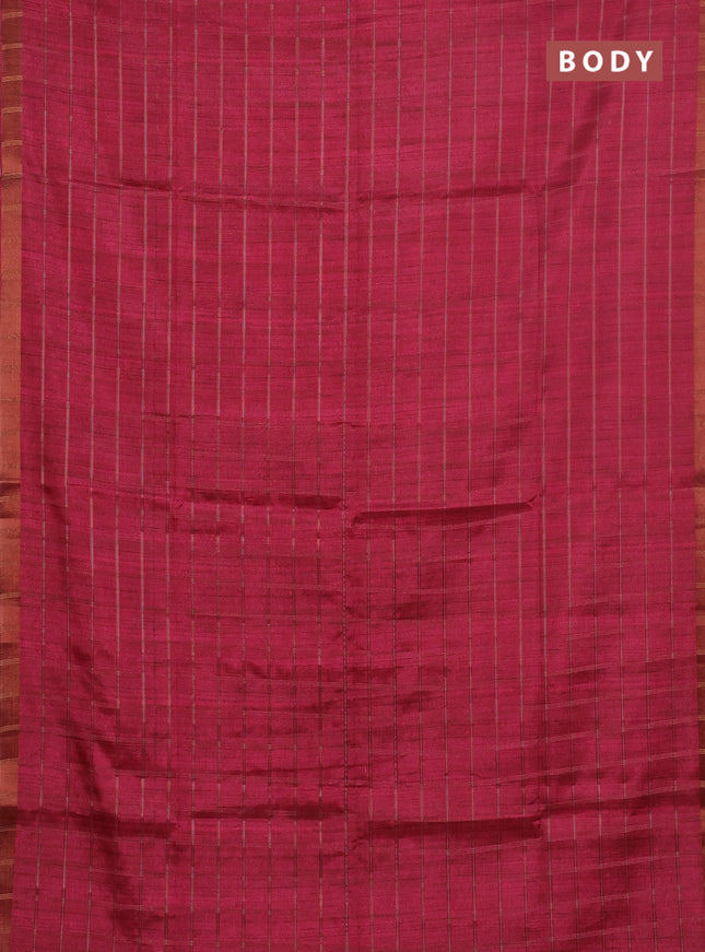 Semi tussar saree pink and beige with allover zari checked pattern and kalamkari printed pallu