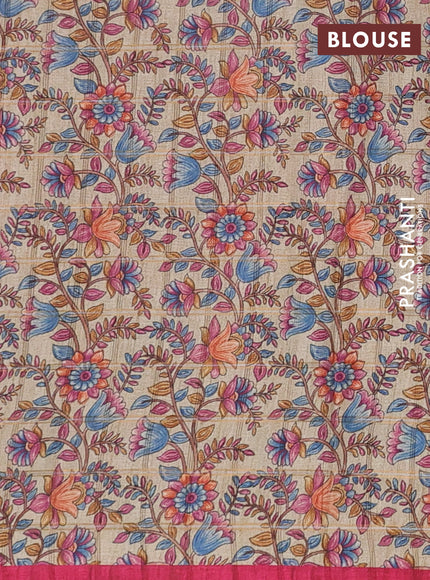 Semi tussar saree pink and beige with allover zari checked pattern and kalamkari printed pallu