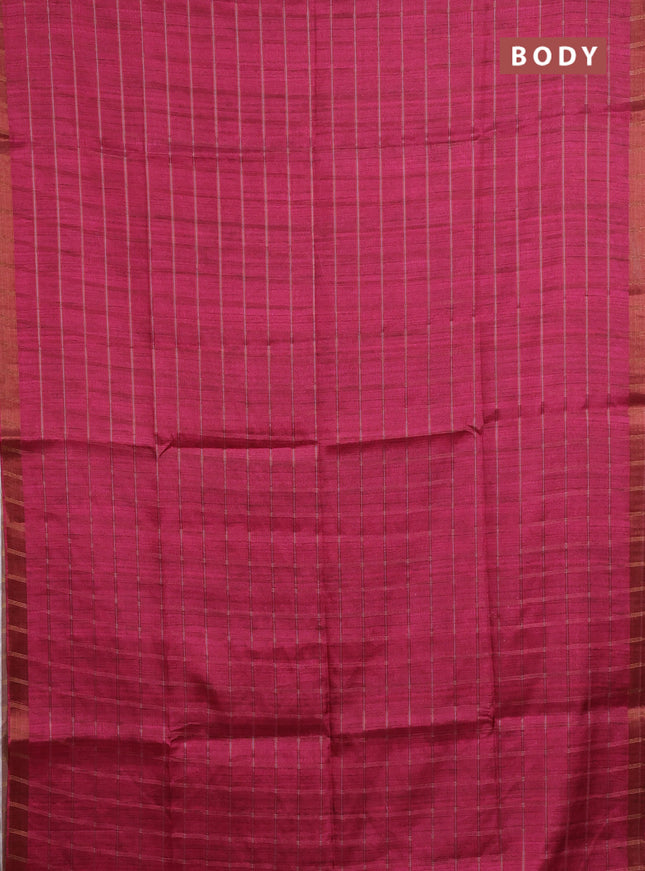 Semi tussar saree pink and beige with allover zari checked pattern and kalamkari printed pallu