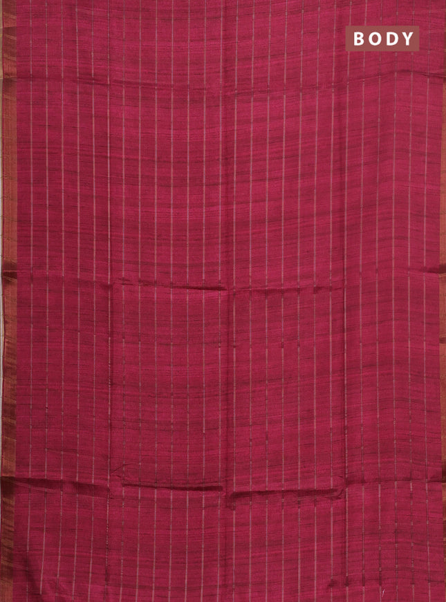 Semi tussar saree pink and beige with allover zari checked pattern and kalamkari printed pallu