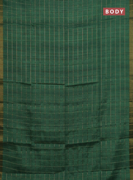 Semi tussar saree green and beige with allover zari checked pattern and kalamkari printed pallu