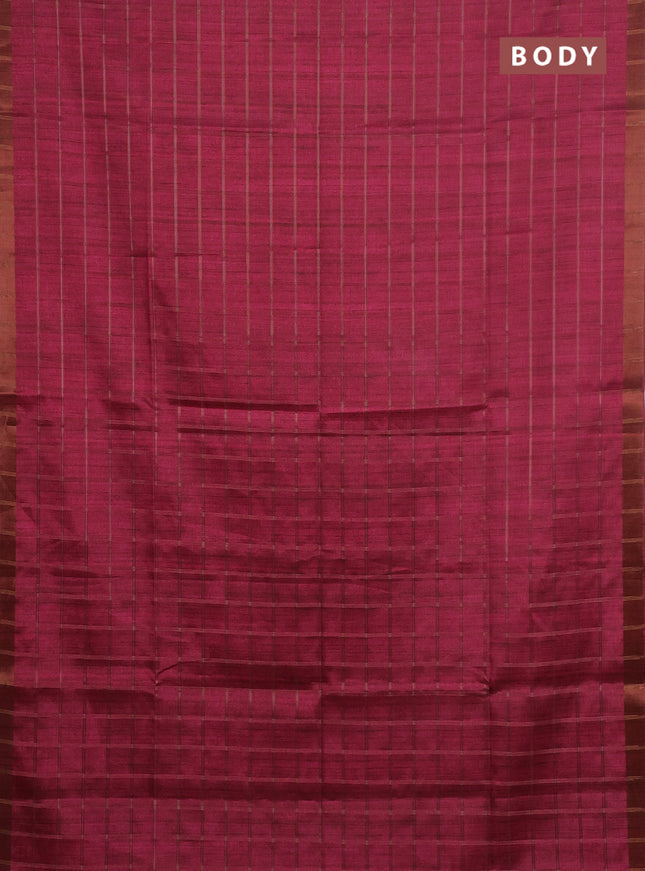 Semi tussar saree pink and beige with allover zari checked pattern and kalamkari printed pallu