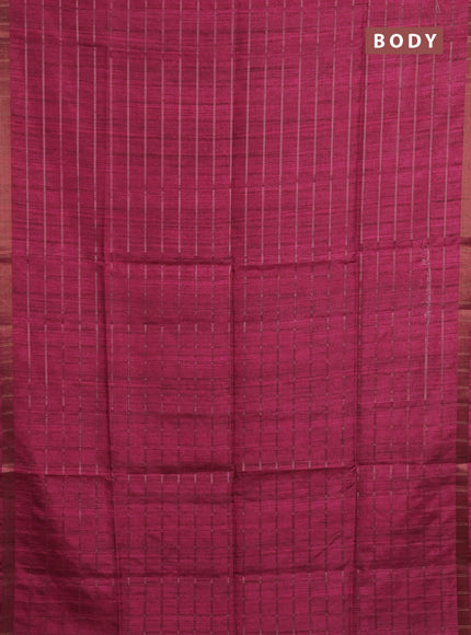 Semi tussar saree pink and beige with allover zari checked pattern and kalamkari printed pallu