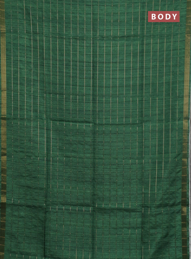 Semi tussar saree green and beige with allover zari checked pattern and kalamkari printed pallu