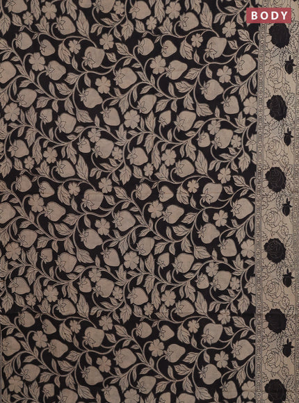 Kalamkari cotton saree black and beige with allover prints and printed border