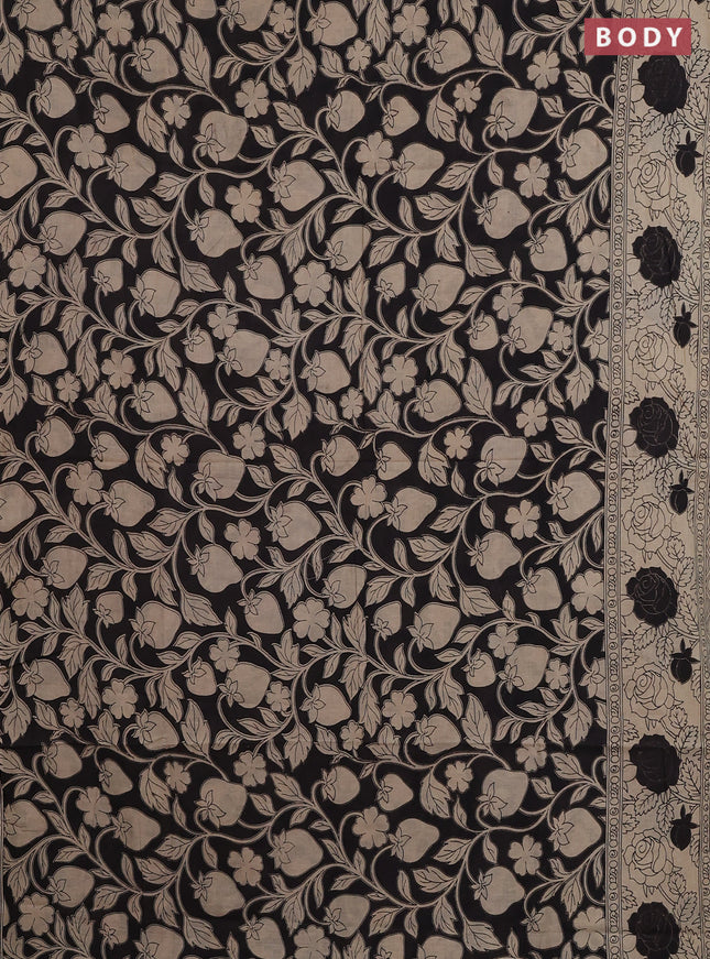 Kalamkari cotton saree black and beige with allover prints and printed border