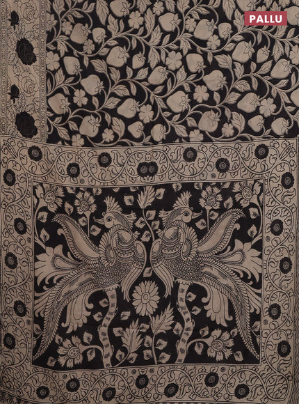 Kalamkari cotton saree black and beige with allover prints and printed border