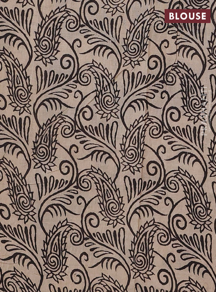 Kalamkari cotton saree black and beige with allover prints and printed border
